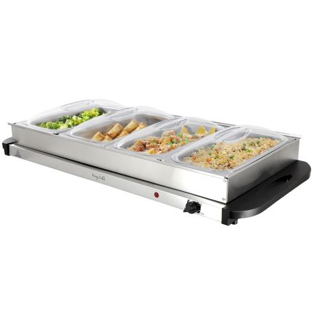 MegaChef Buffet Server & Food Warmer With 4 Removable Sectional Trays , Heated Warming Tray and Removable Tray Frame