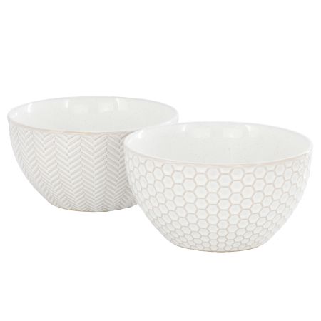 Gibson Elite Earlhart 2 Piece 6 Inch Ribbed Stoneware Cereal Bowl Set in White