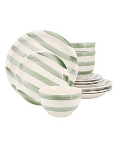 Gibson Home Kenwood Shores 12 Piece Stoneware Dinnerware Set in Green Stripe