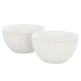 Gibson Elite Earlhart 2 Piece 6 Inch Ribbed Stoneware Cereal Bowl Set in White
